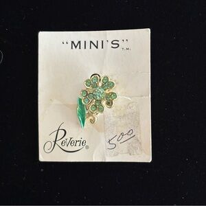 Vintage Reverie Mini's Green Crystal Floral Brooch with Gold-Tone Accents